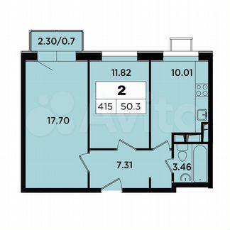 2-к апартаменты, 50.3 м², 14/18 эт.