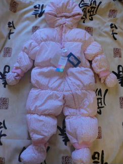 Новый зимний комбинезон baby GO бело/роз. Пух 86