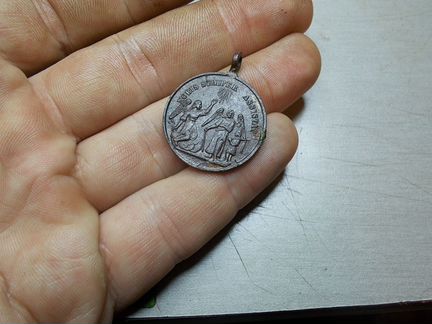 Образок иконка Католический Латынь 19 век Бронза