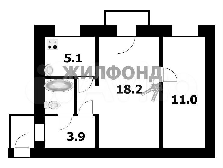 2-к квартира, 42.4 м², 3/3 эт. 89059554804 купить 7