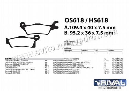 Тормозные колодки для квадроцикла BRP Rival