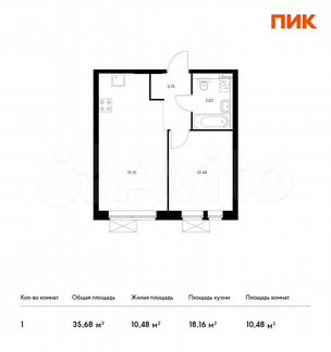 1-к квартира, 35.7 м², 4/24 эт.