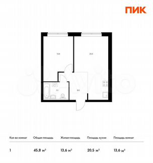 1-к квартира, 45.8 м², 18/21 эт.