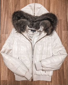 Куртка пуховик кожаная женская зимняя