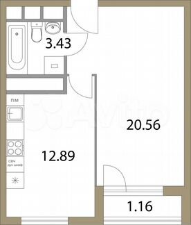 1-к квартира, 38 м², 19/20 эт.