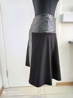 Юбка трикотаж с комбинированной кожей