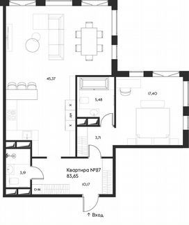 1-к квартира, 83.7 м², 9/17 эт.