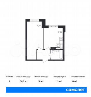 1-к квартира, 38.2 м², 6/22 эт.