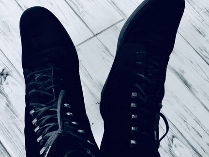 Замшевые чёрные Стильные Ботинки 3738