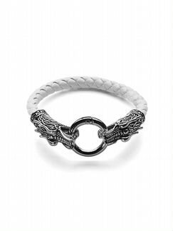 Браслет кожаный Кольцо Дракона 21 см белый LTH147