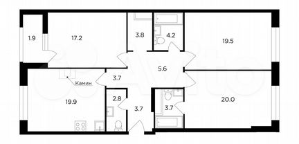 3-к квартира, 106.1 м², 20/20 эт.