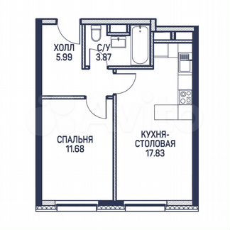 1-к квартира, 39.4 м², 13/22 эт.