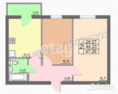 2-к квартира, 47.3 м², 2/11 эт.