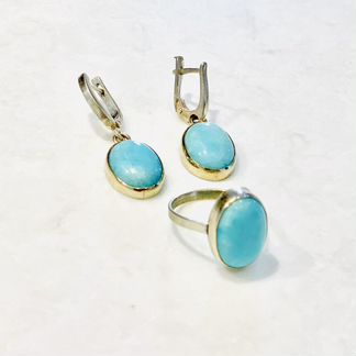 Серебряные серьги и кольцо с бирюзой