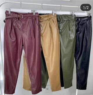 Брюки эко-кожа беж.новые 42 р